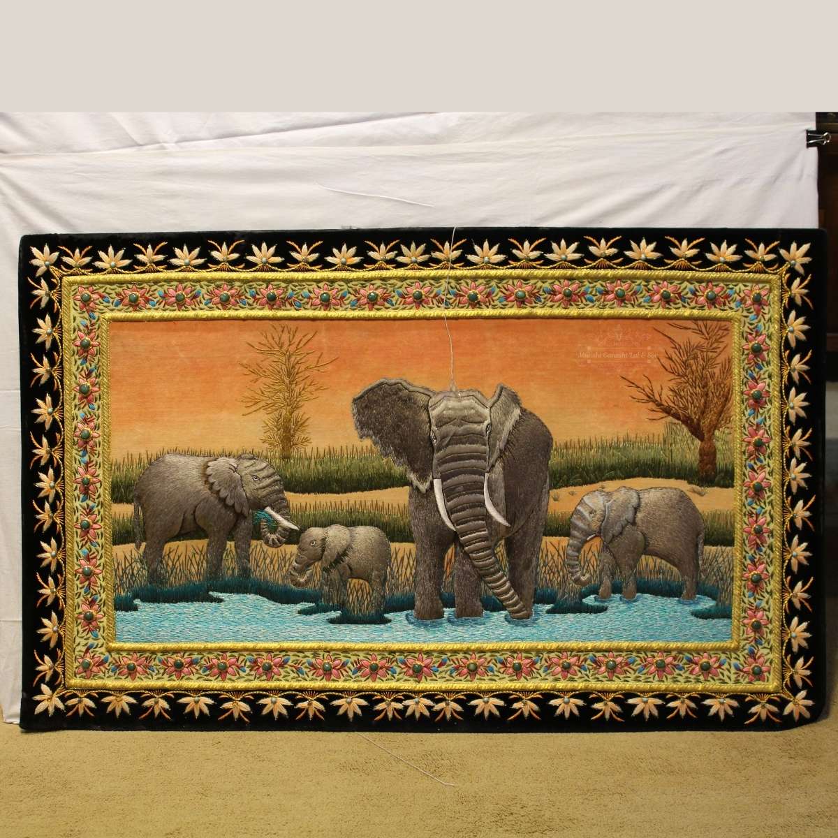 Hand Embroidered Elephant Family Design