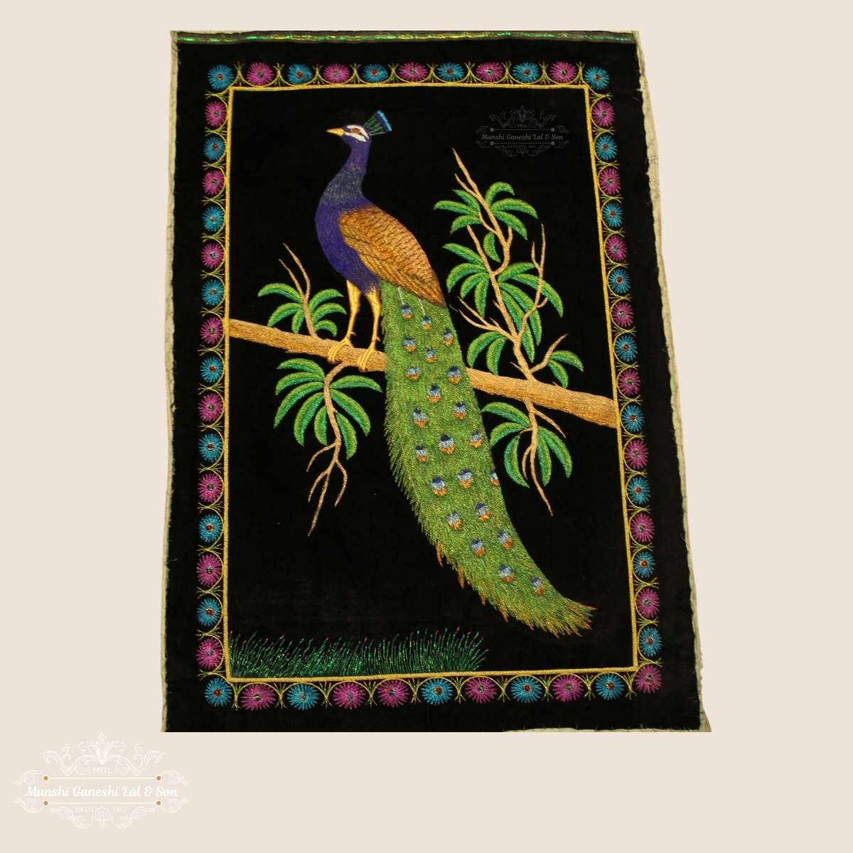 Peacock Pattern Hand Embroidered Art Work
