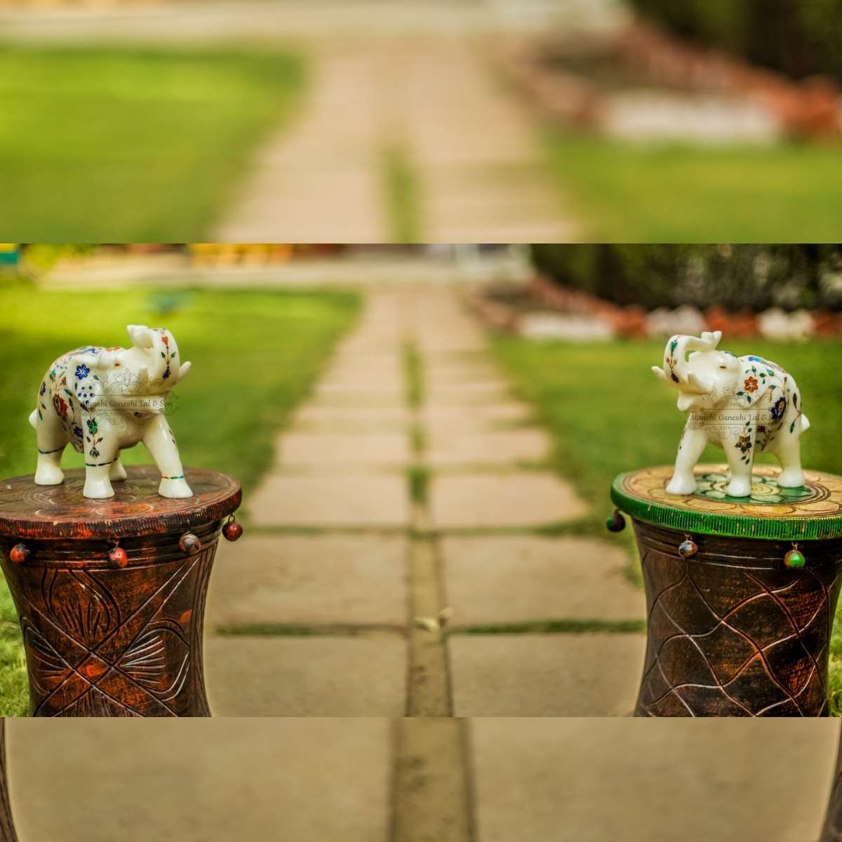 Set of 2 White Marble Elephant