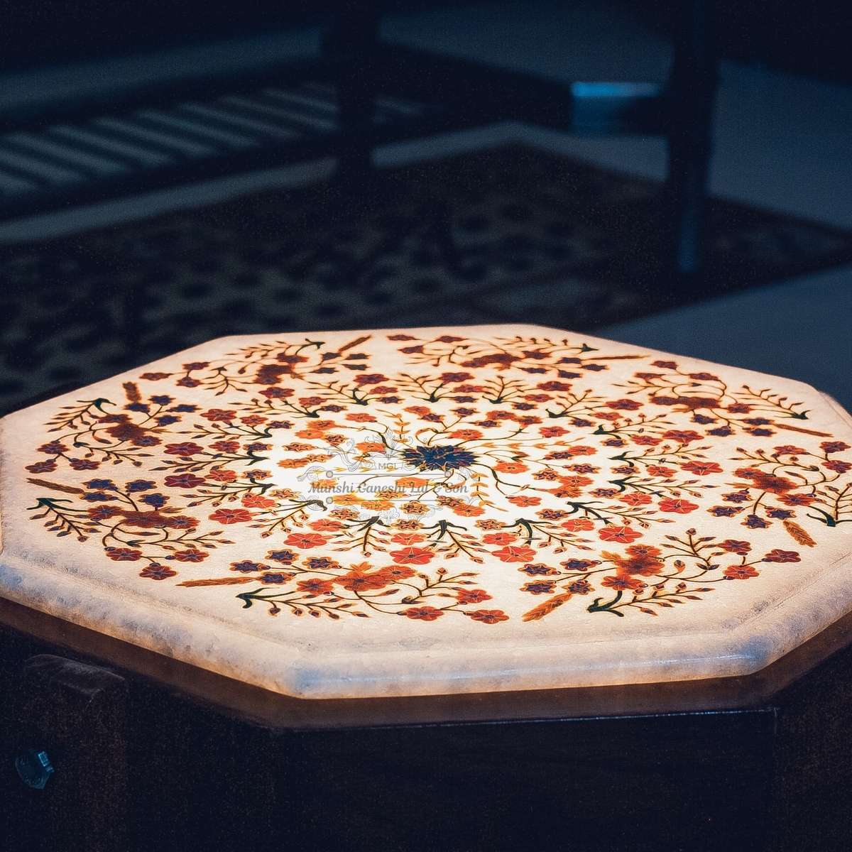 Orange Colour White Marble Table Top