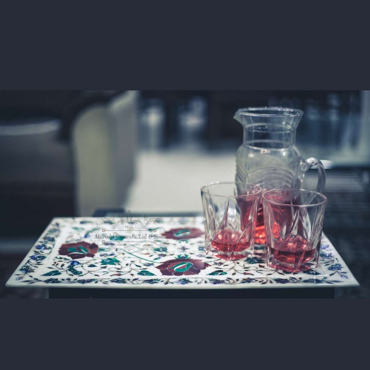 Red Flower Designed Marble Inlay